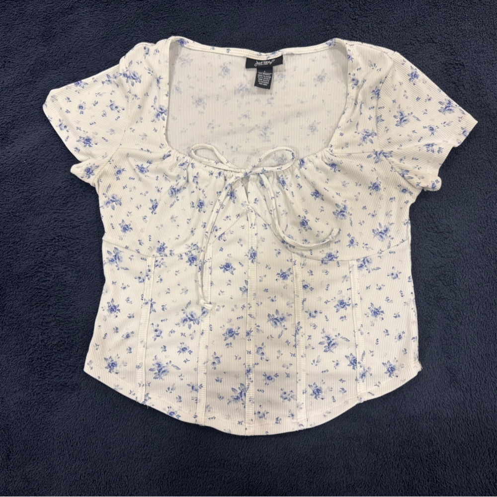 Floral White and Blue Women's Top